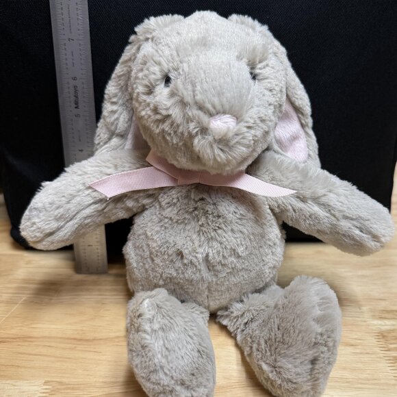 11" PBK Pottery Barn Kids Plush Floppy Bunny Rabbit Pink Ears Nose Ribbon Bow - Picture 1 of 3
